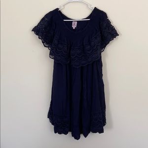 One size, smocked neckline navy blue dress